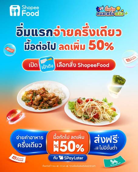 คนละครึ่งพลัส สั่งอาหารผ่านShopeeFood รับโปรโมชันพิเศษ